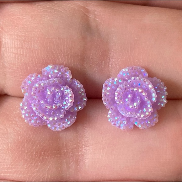 Jewelry - Delicate Light Purple Textured Rose Stud Earrings